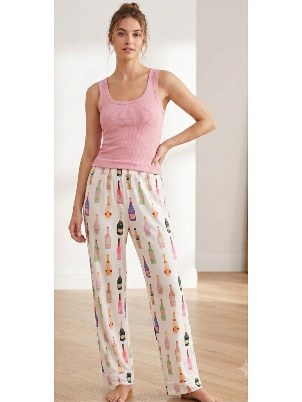 Chamagne Bottle Lounge/PJ Pants White Size L